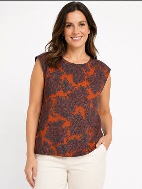 The Limited Floral Paisley Blouse Women’s XL Copper Sleeveless Top